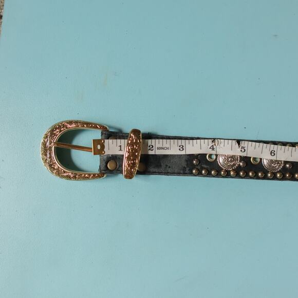 Vintage Black Studded Multi Metals Embossed Buckle Adjustable Belt - Picture 4 of 6